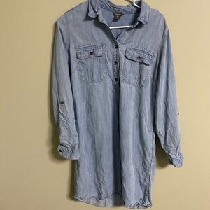 Eddie Bauer Shirt Dress Size 8 Chambray  Tencel Pockets Long Or Roll Sleeves